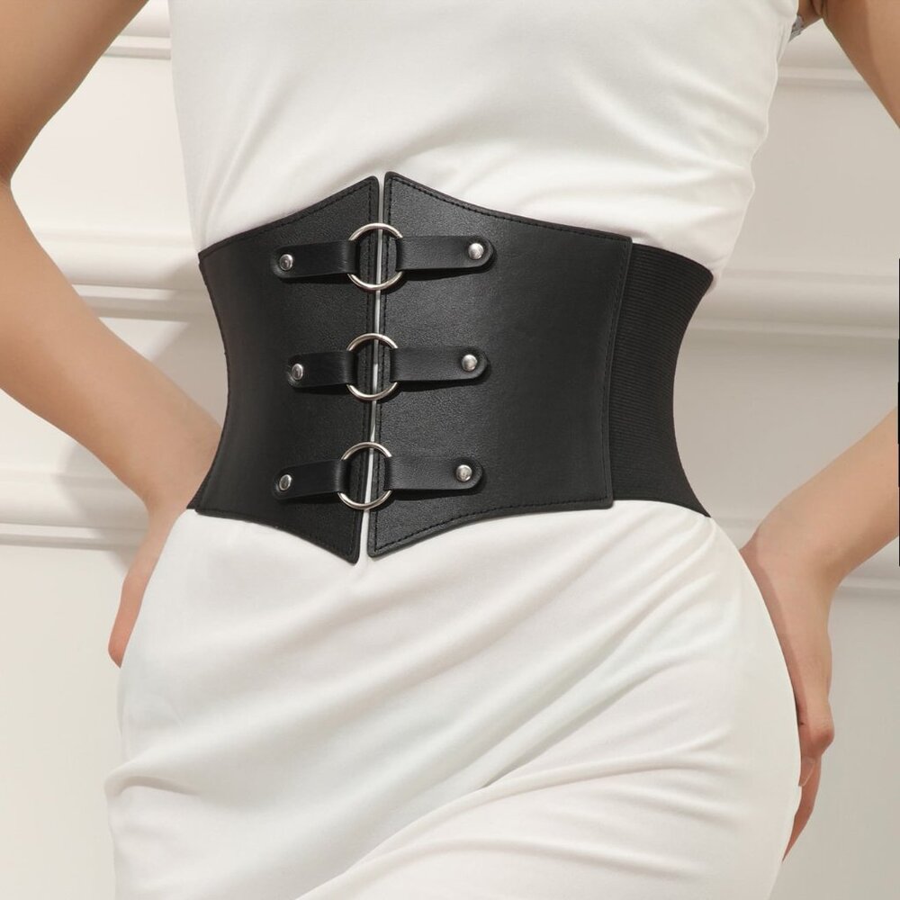 Corset Belt, O-ring PU Leather Vintage Corset Belt, Cincher belt, Gothic Belt